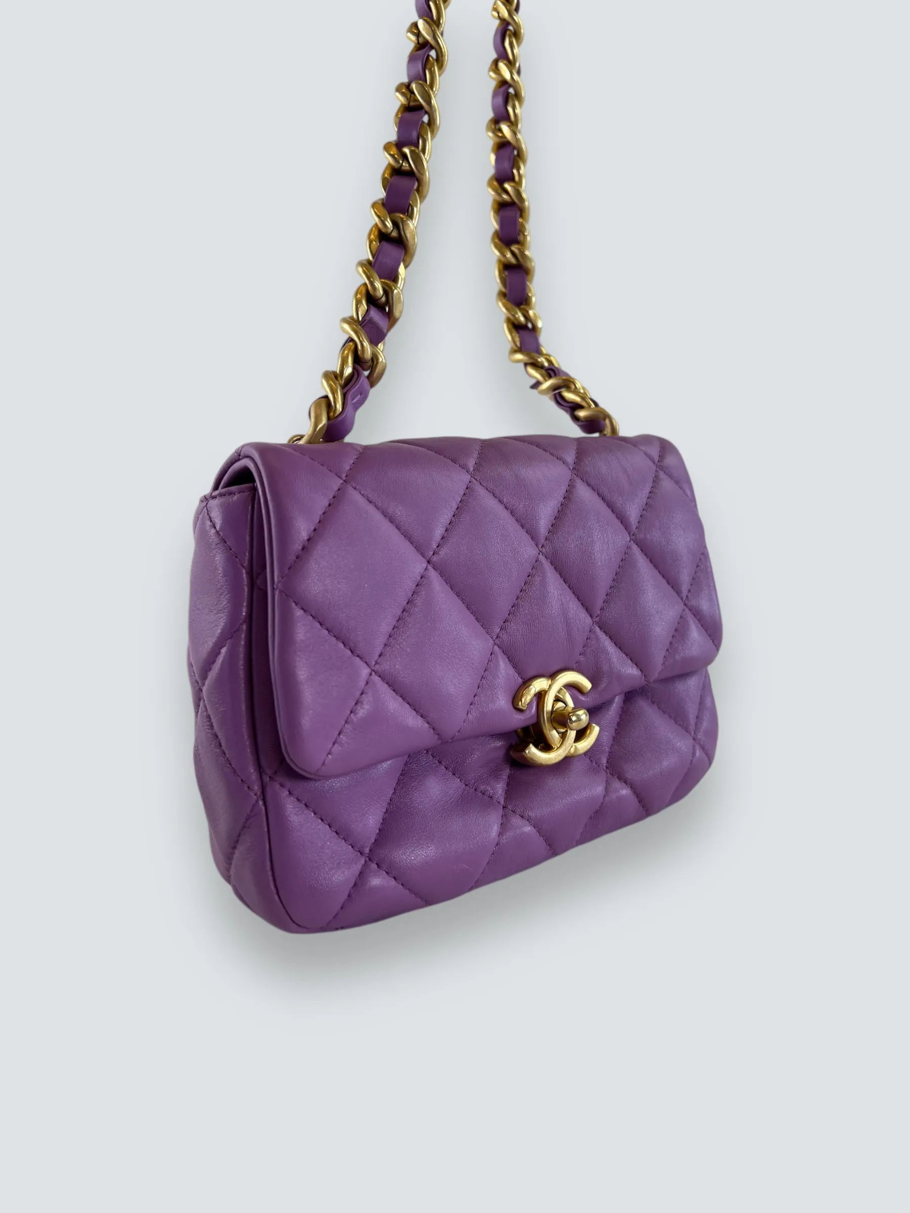 Chanel Lilac Lambskin Leather Mini Lacquered Chain Flap