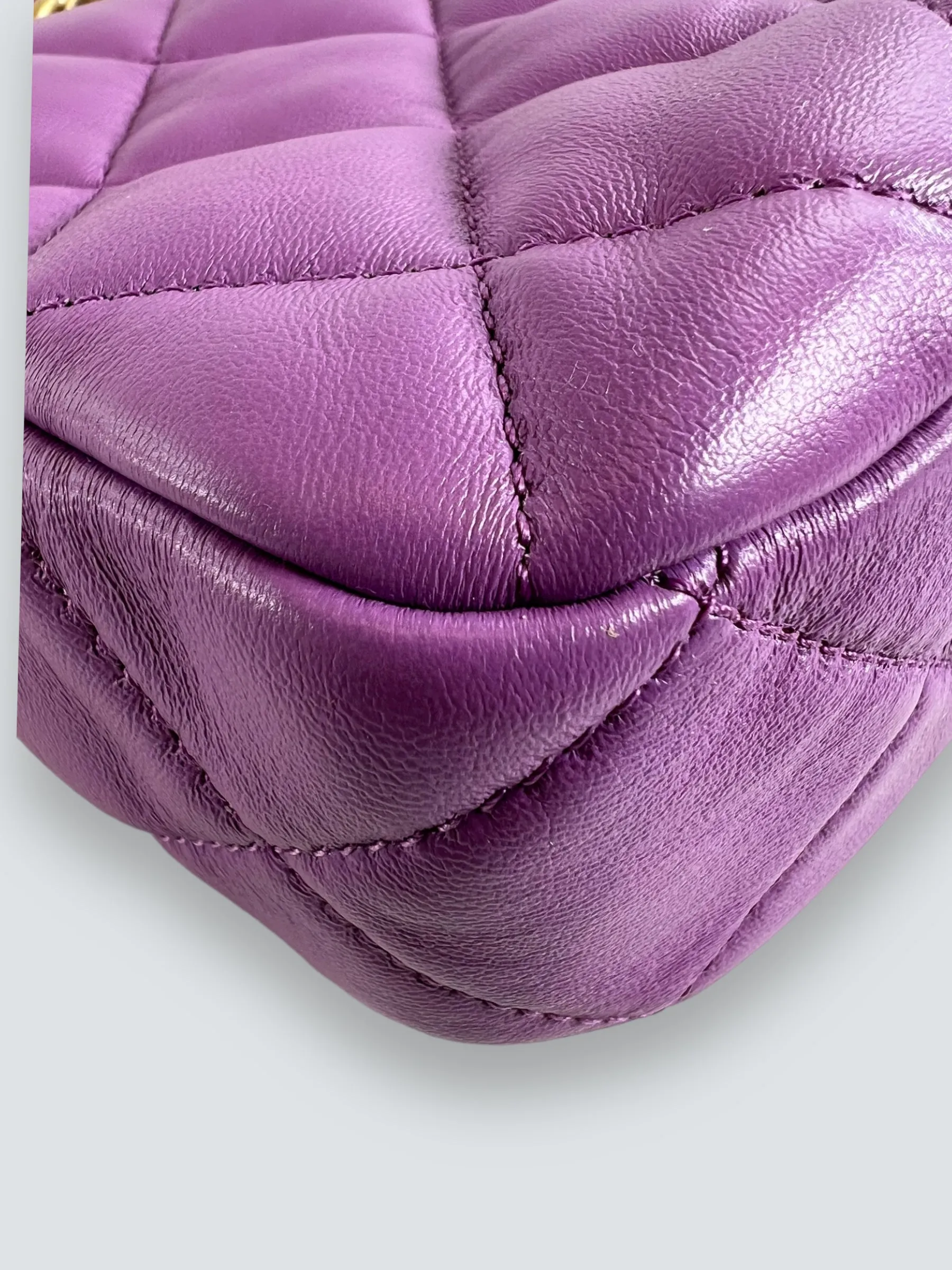 Chanel Lilac Lambskin Leather Mini Lacquered Chain Flap