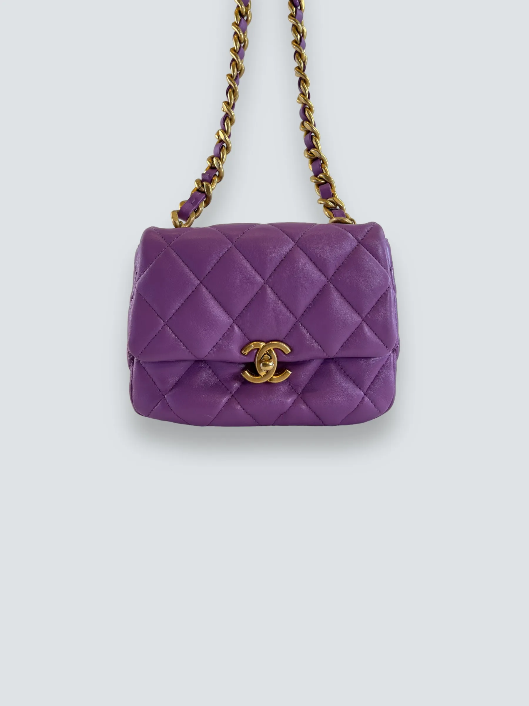Chanel Lilac Lambskin Leather Mini Lacquered Chain Flap