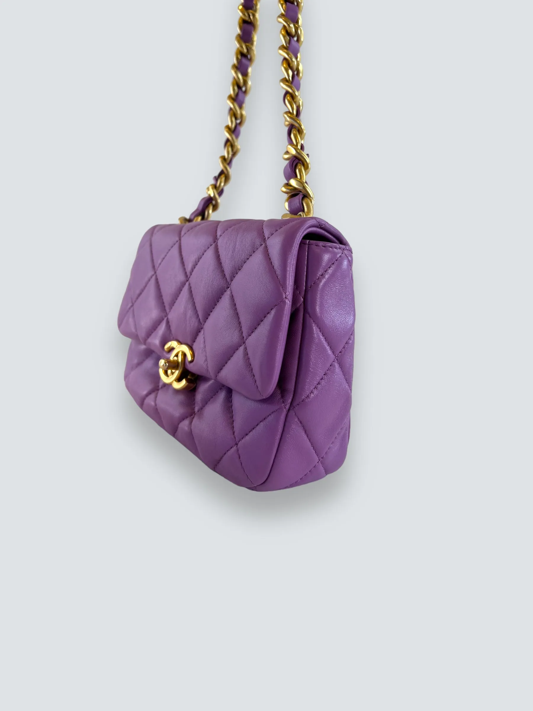 Chanel Lilac Lambskin Leather Mini Lacquered Chain Flap