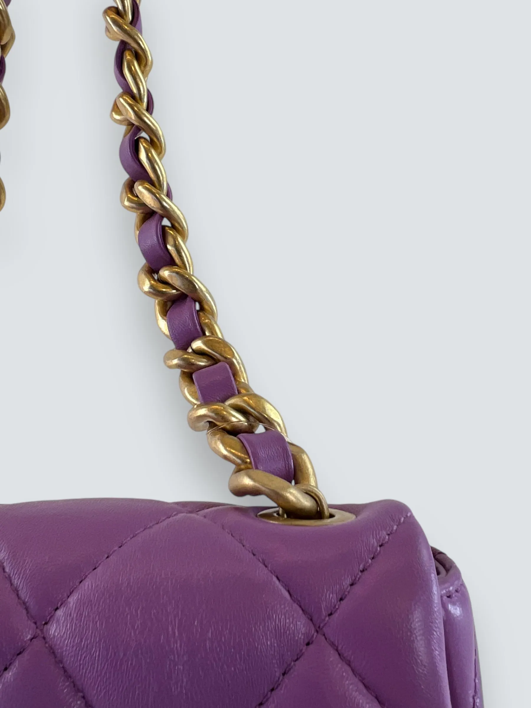Chanel Lilac Lambskin Leather Mini Lacquered Chain Flap