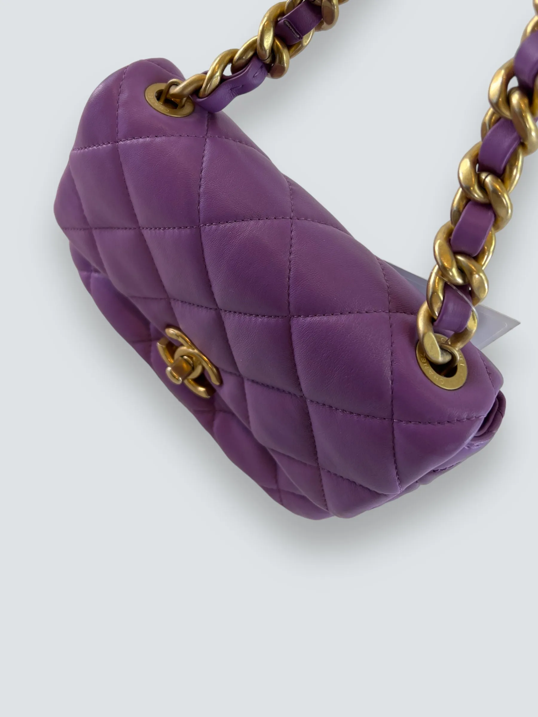 Chanel Lilac Lambskin Leather Mini Lacquered Chain Flap