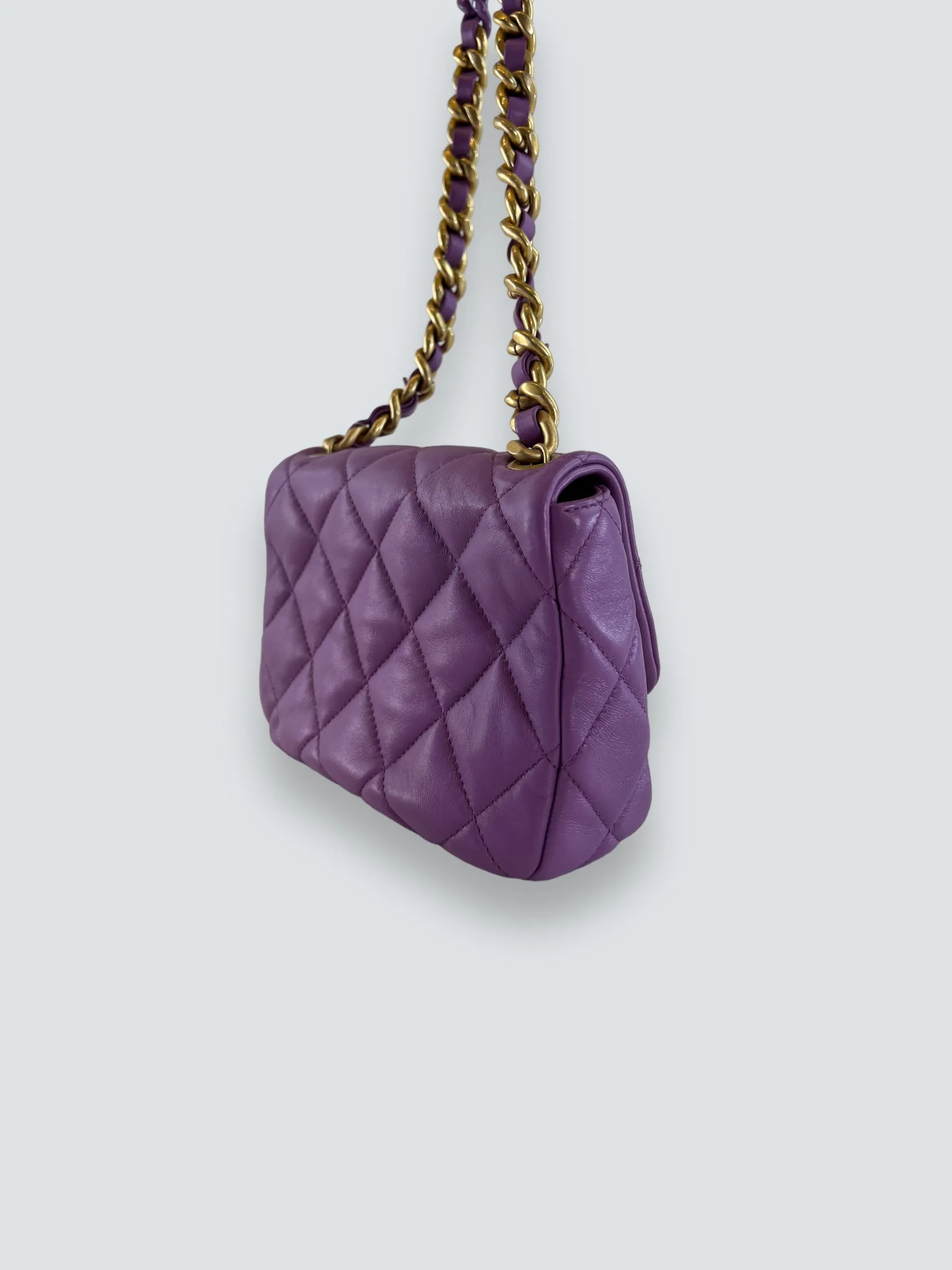 Chanel Lilac Lambskin Leather Mini Lacquered Chain Flap