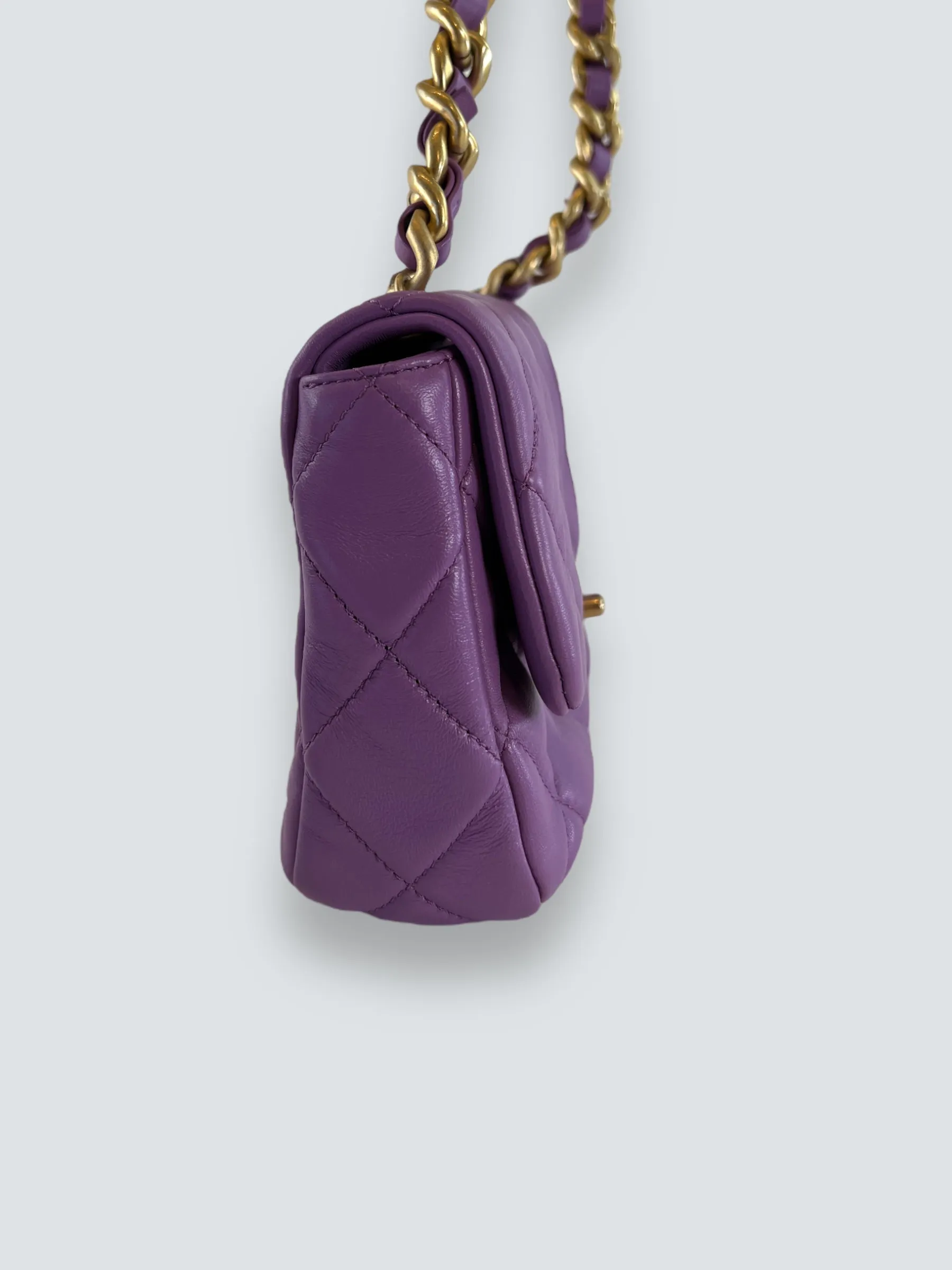 Chanel Lilac Lambskin Leather Mini Lacquered Chain Flap