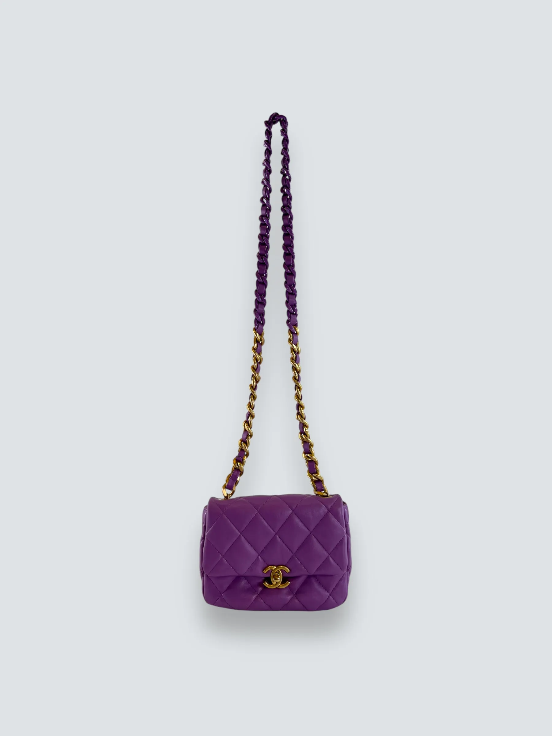 Chanel Lilac Lambskin Leather Mini Lacquered Chain Flap