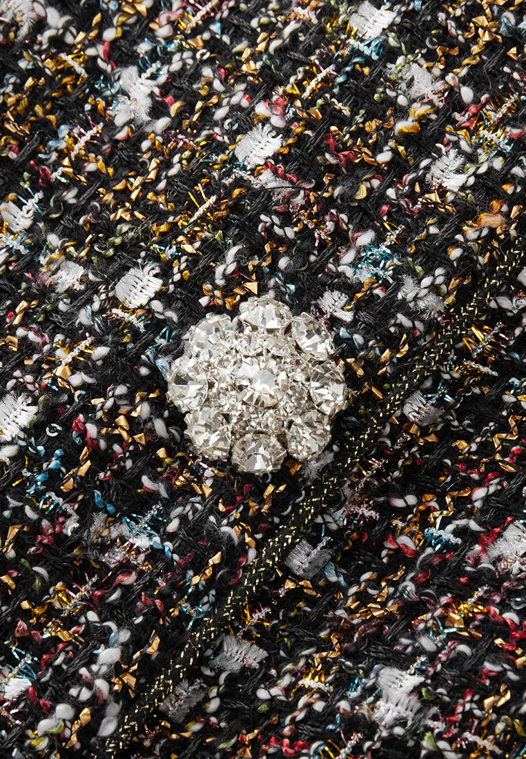Checked Charm-detail Chain Belt Tweed Dress