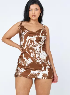 Cherish Mini Dress Brown Swirl