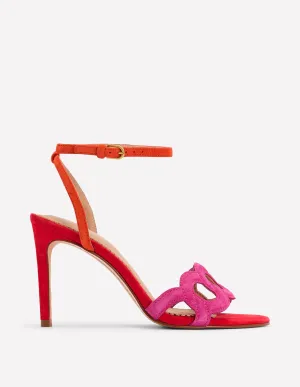 Circle Detail Heeled Sandal-Post Box Red/Sorbet Pink