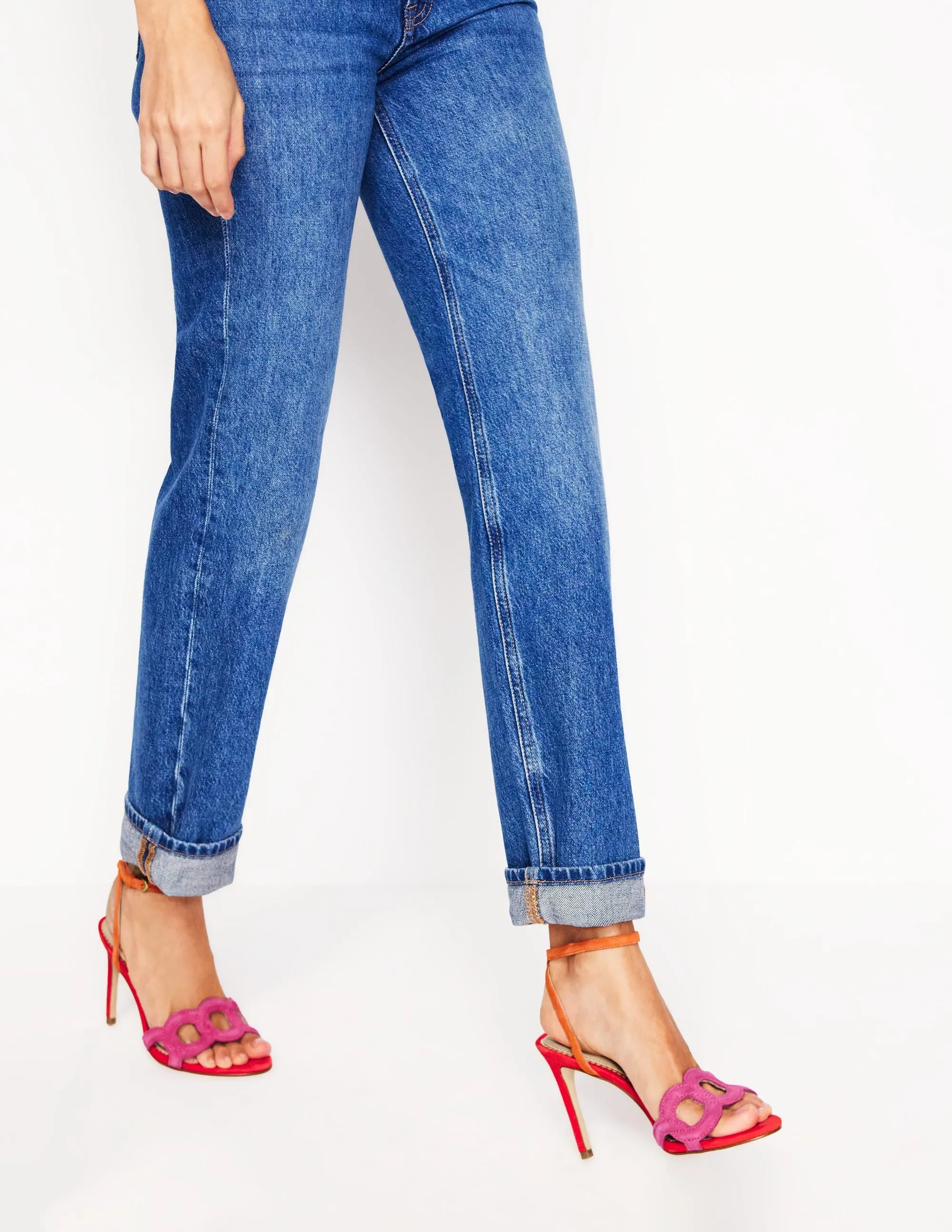 Circle Detail Heeled Sandal-Post Box Red/Sorbet Pink
