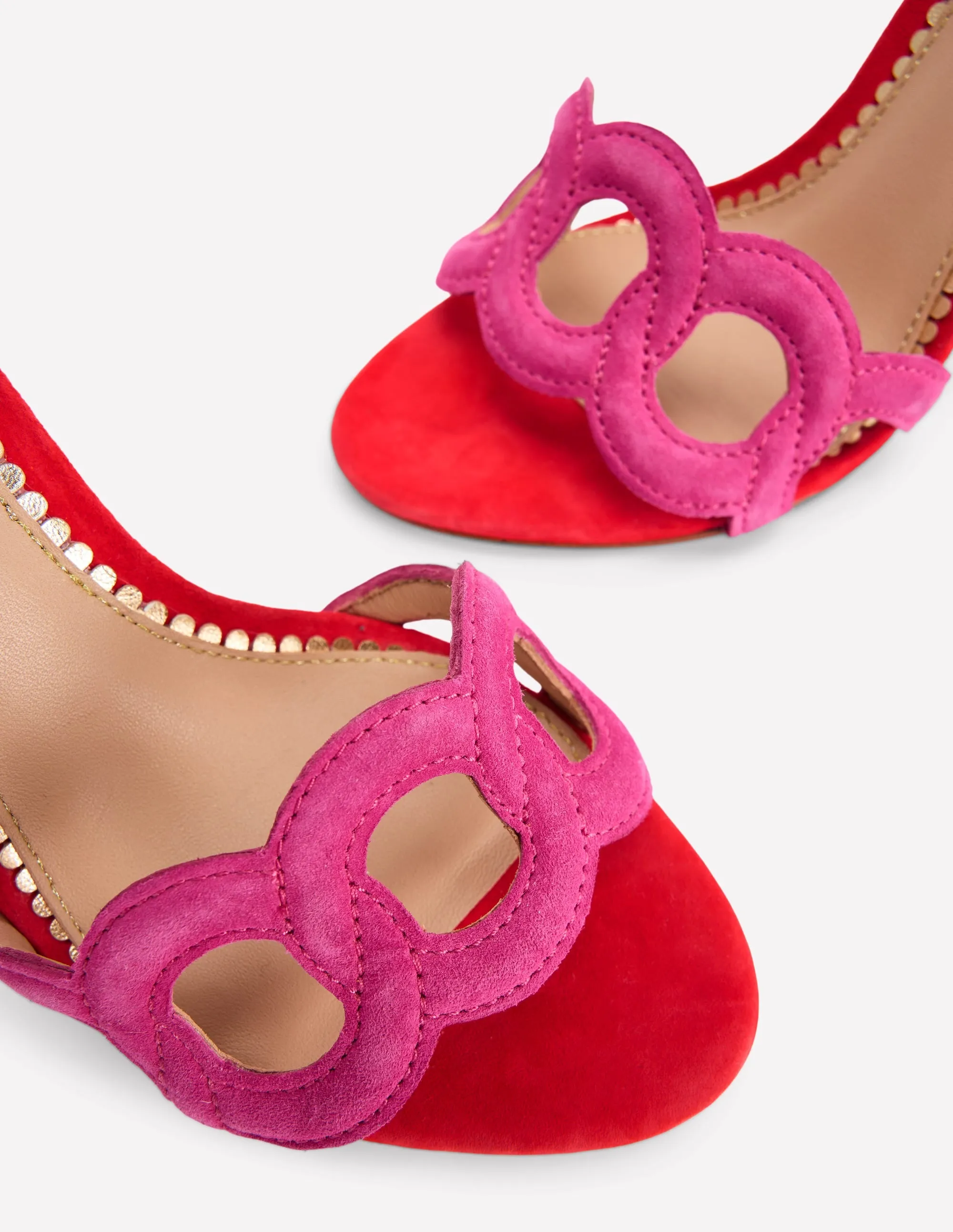 Circle Detail Heeled Sandal-Post Box Red/Sorbet Pink