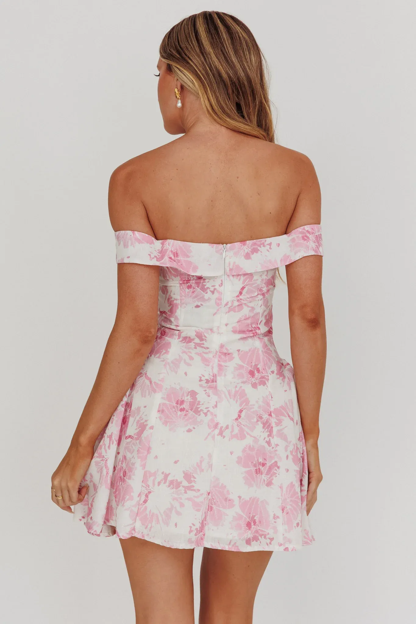 Courting Off-Shoulder Mini Dress Floral Pink