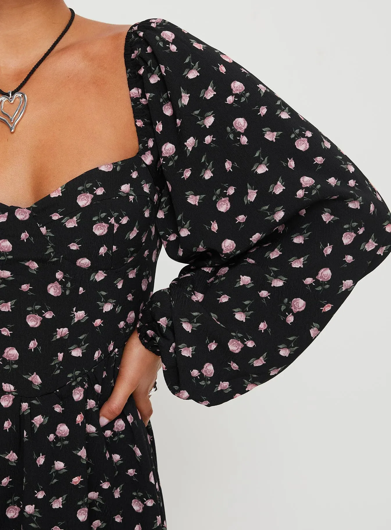 Darso Long Sleeve Mini Dress Black Floral