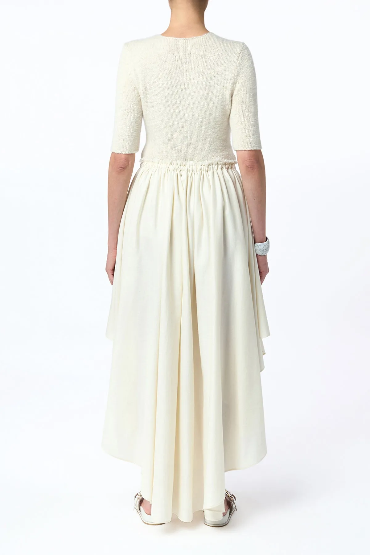 Dea Pleated Maxi Skirt in Ivory Virgin Wool Silk Linen