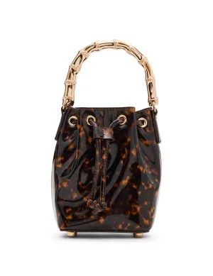 Drawstring Mini Bucket with Gold Bamboo Handle & Detachable Strap