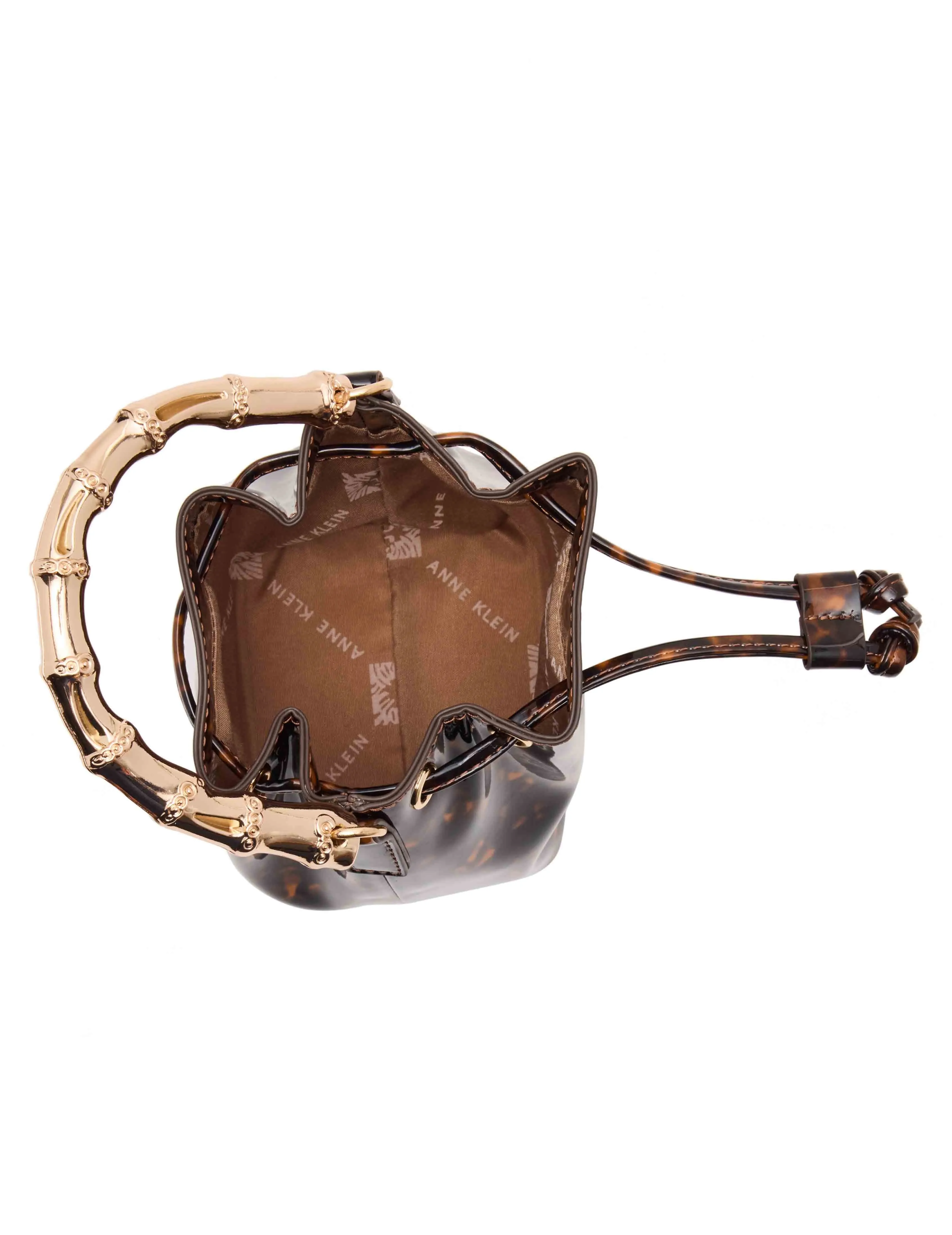 Drawstring Mini Bucket with Gold Bamboo Handle & Detachable Strap