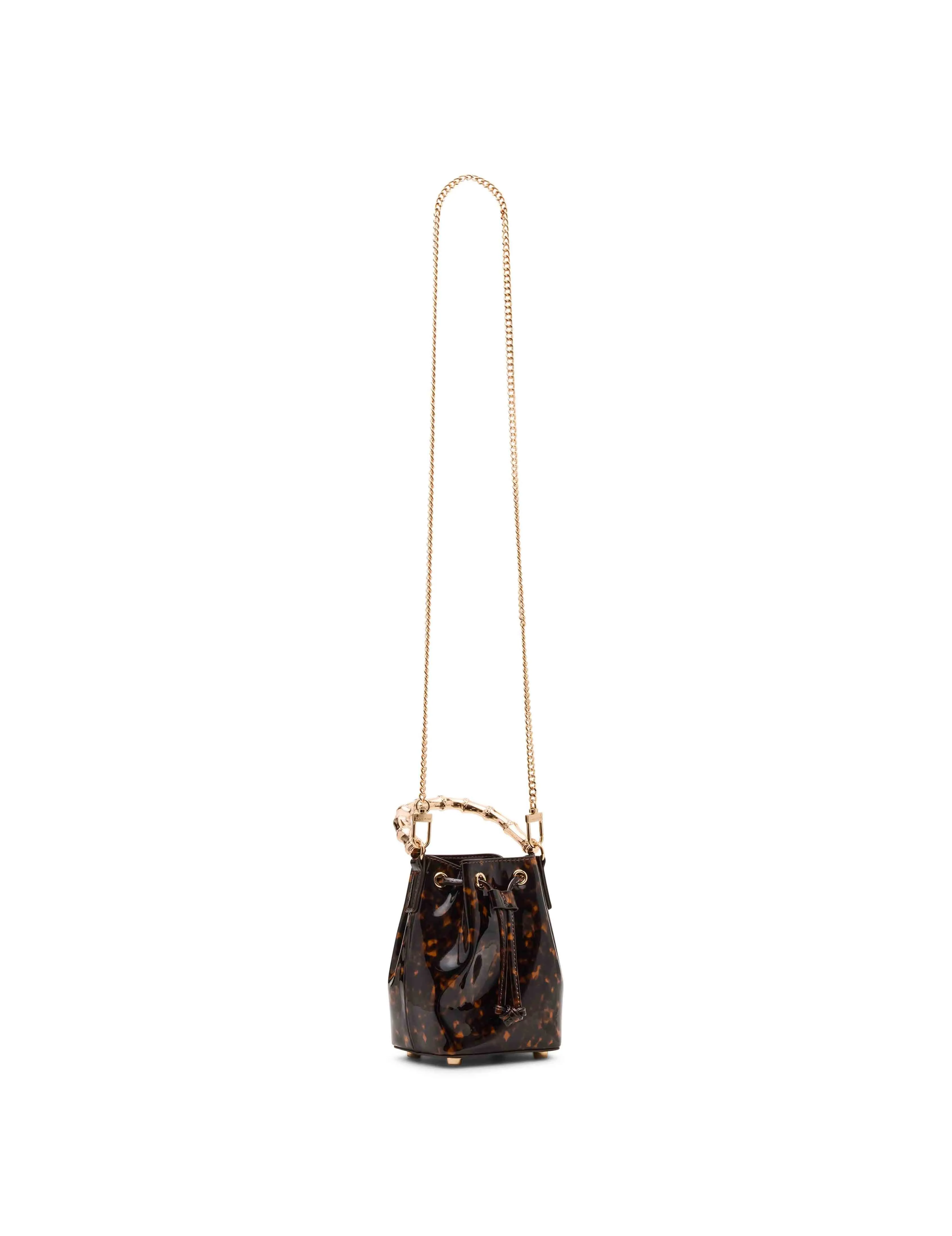 Drawstring Mini Bucket with Gold Bamboo Handle & Detachable Strap