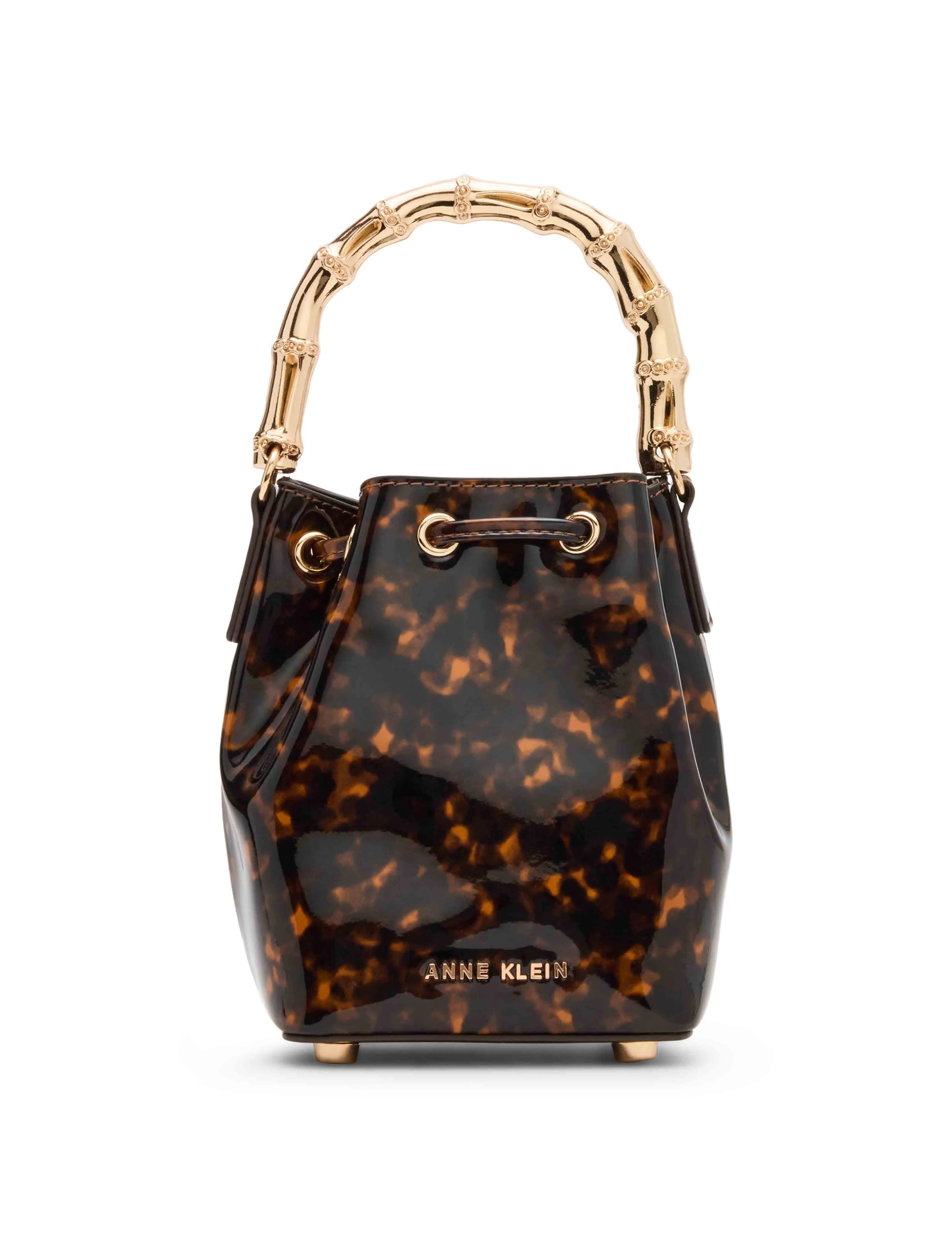 Drawstring Mini Bucket with Gold Bamboo Handle & Detachable Strap