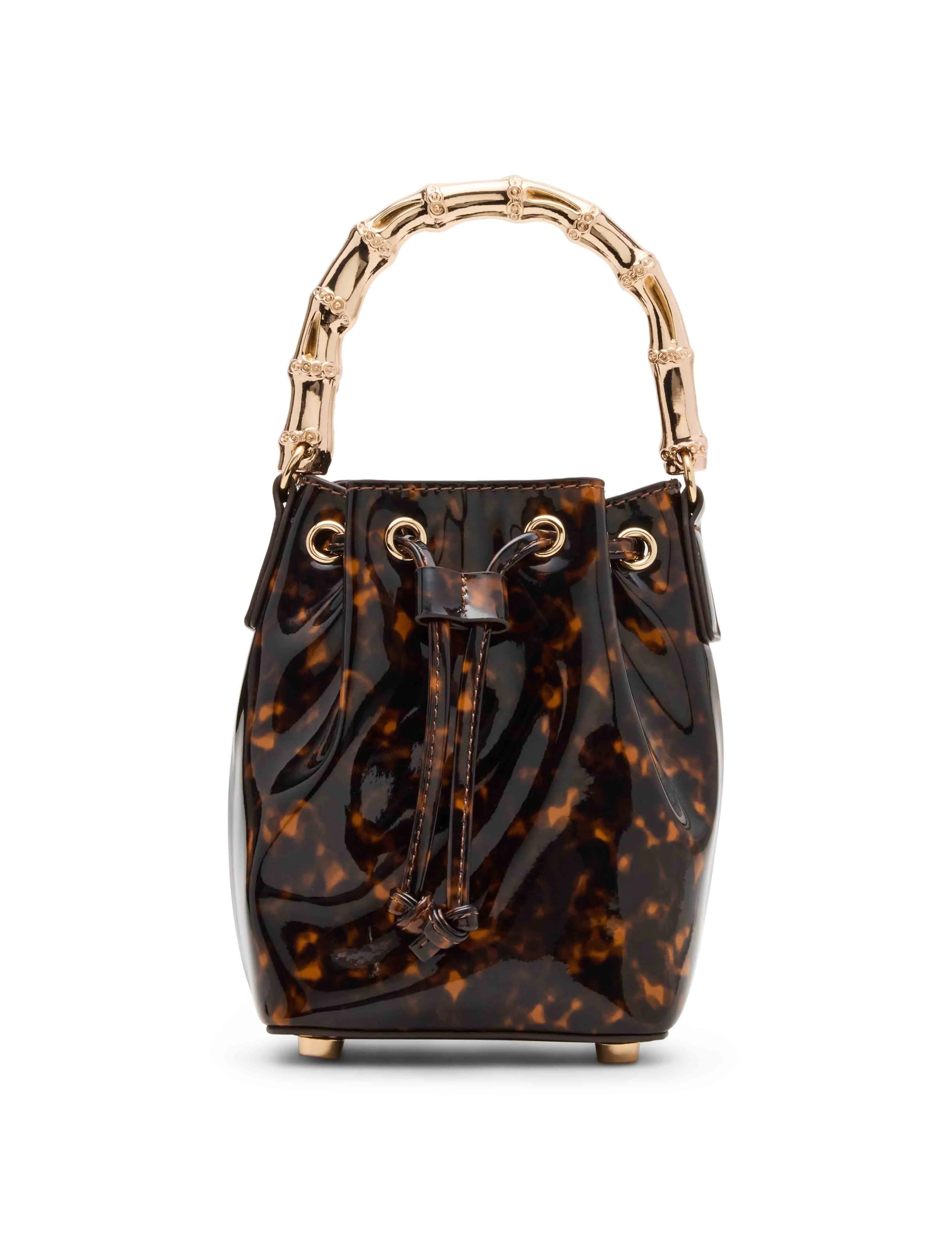 Drawstring Mini Bucket with Gold Bamboo Handle & Detachable Strap