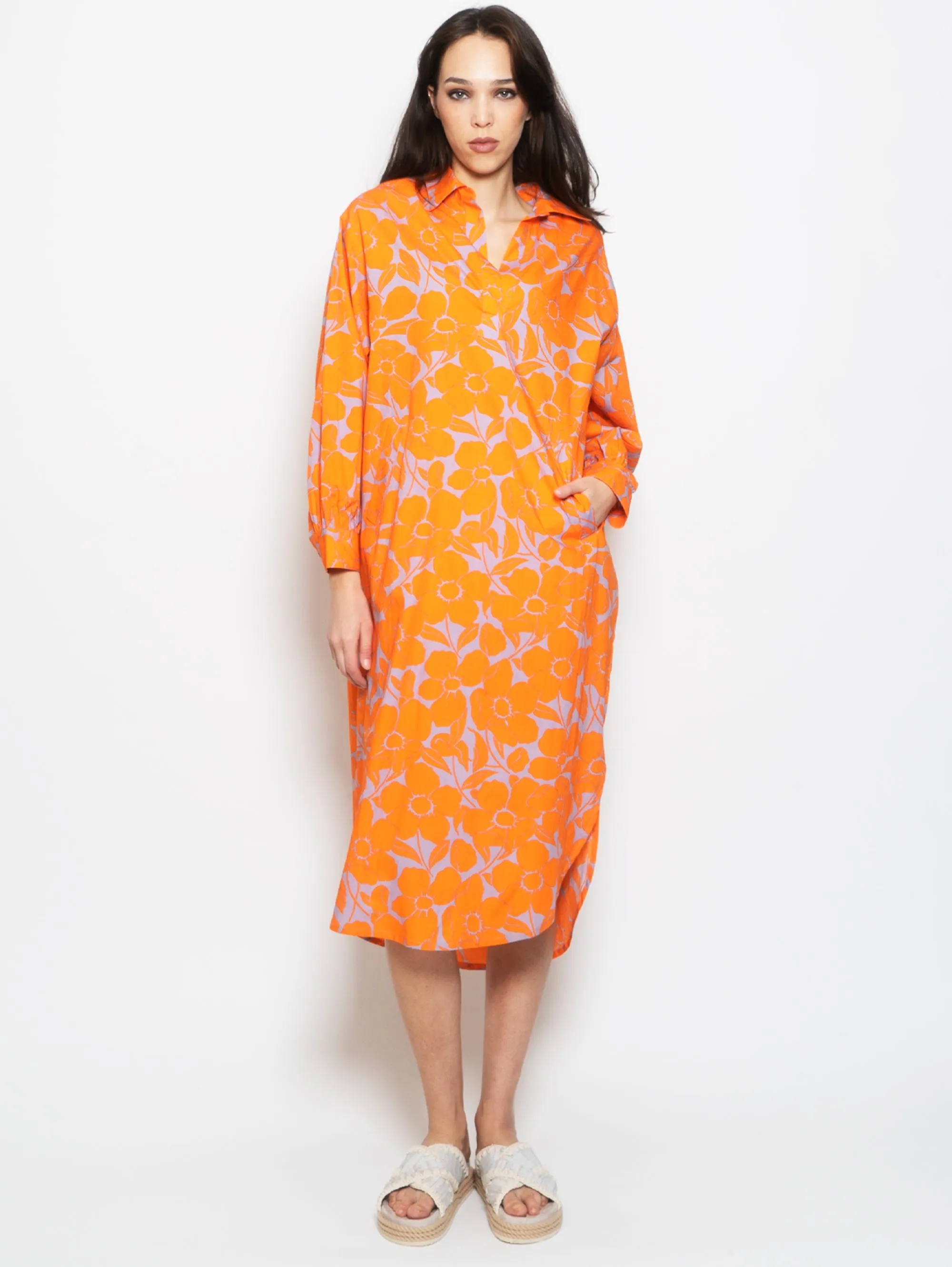 Dress with Orange/Lilac Floral Print