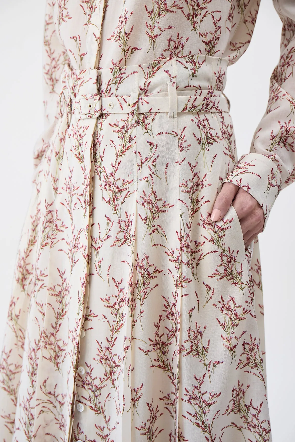 Dugald Pleated Midi Skirt in Ivory Multi Wool