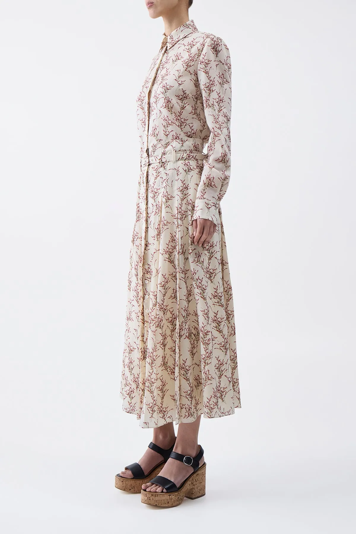 Dugald Pleated Midi Skirt in Ivory Multi Wool