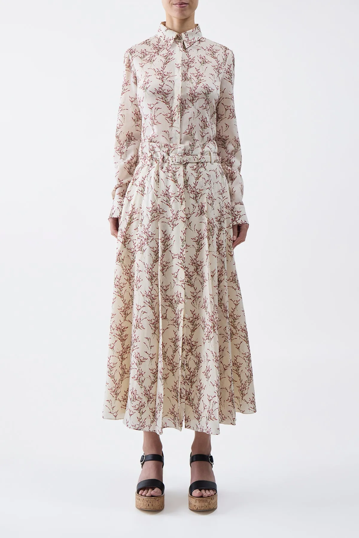 Dugald Pleated Midi Skirt in Ivory Multi Wool