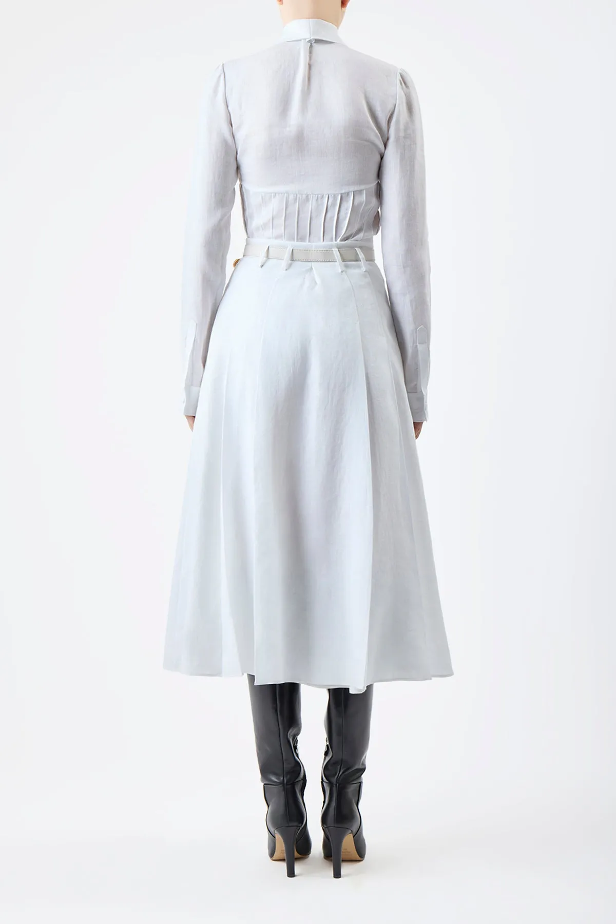 Dugald Pleated Midi Skirt in White Aloe Linen