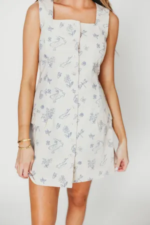 Elle Printed Mini Dress in Blue