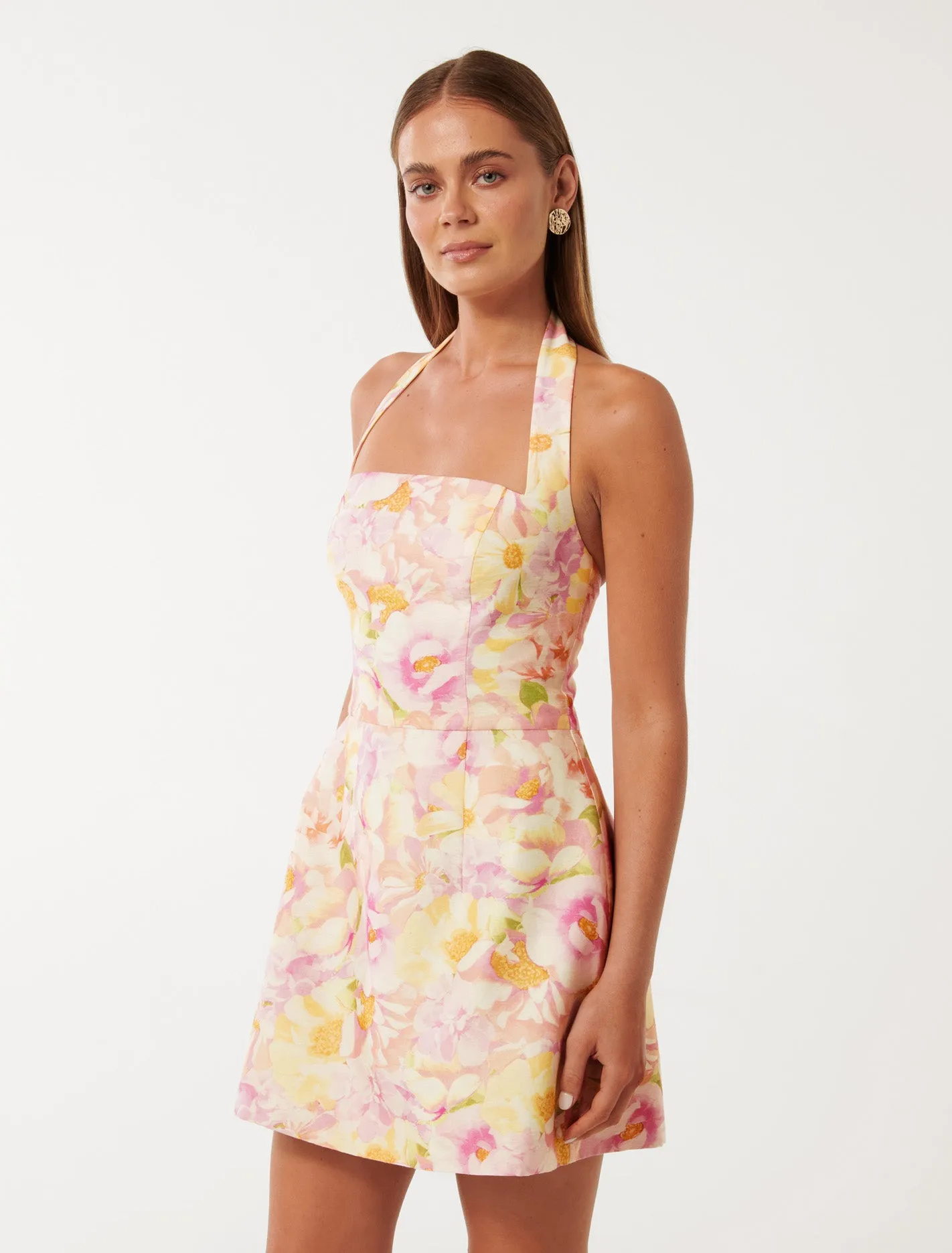 Ellery Printed Halter Mini Dress
