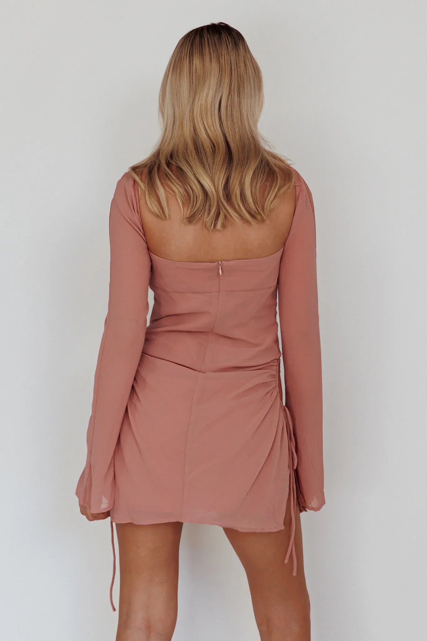 Etta Drawstring Long Sleeve Mini Dress Blush