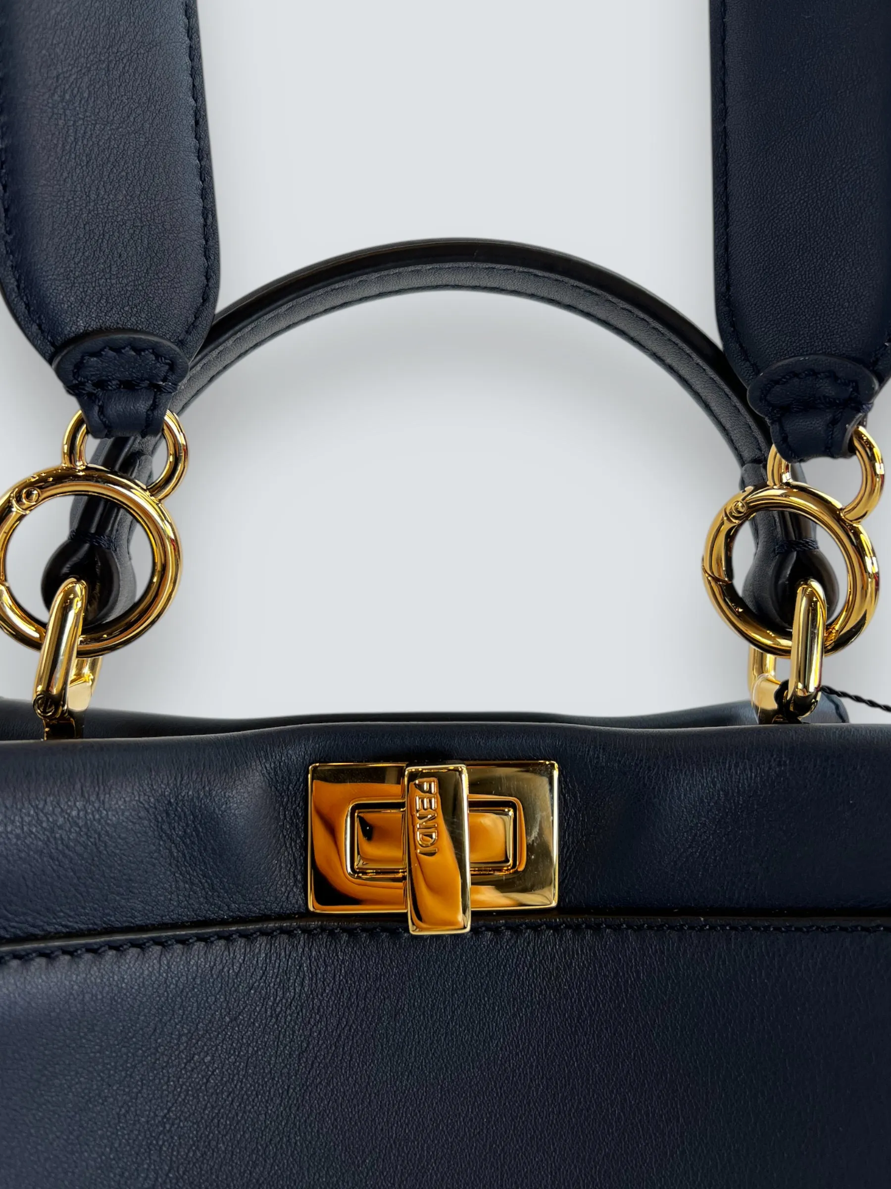 Fendi Navy Leather Mini Peekaboo Handbag