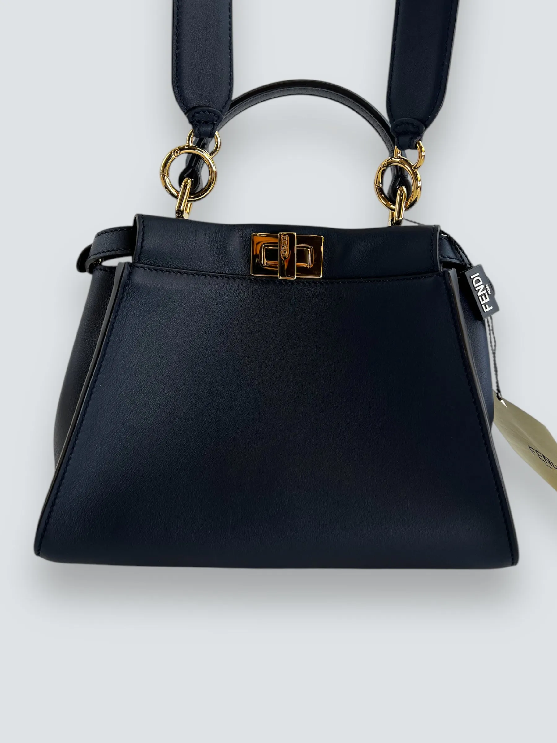 Fendi Navy Leather Mini Peekaboo Handbag