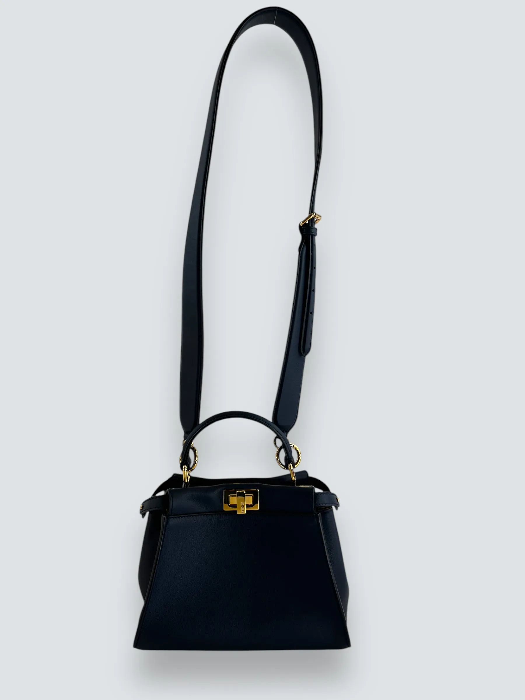 Fendi Navy Leather Mini Peekaboo Handbag