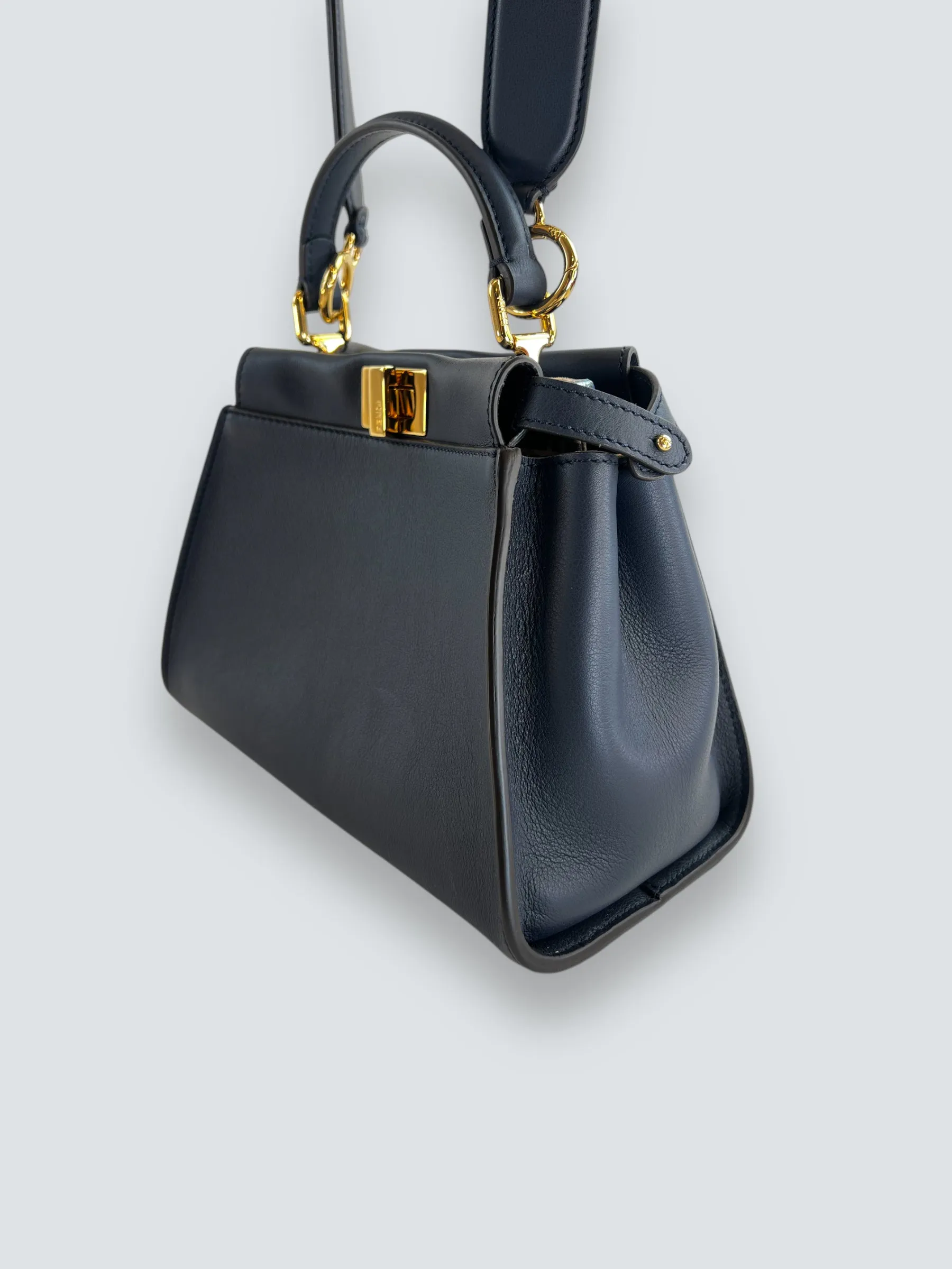 Fendi Navy Leather Mini Peekaboo Handbag
