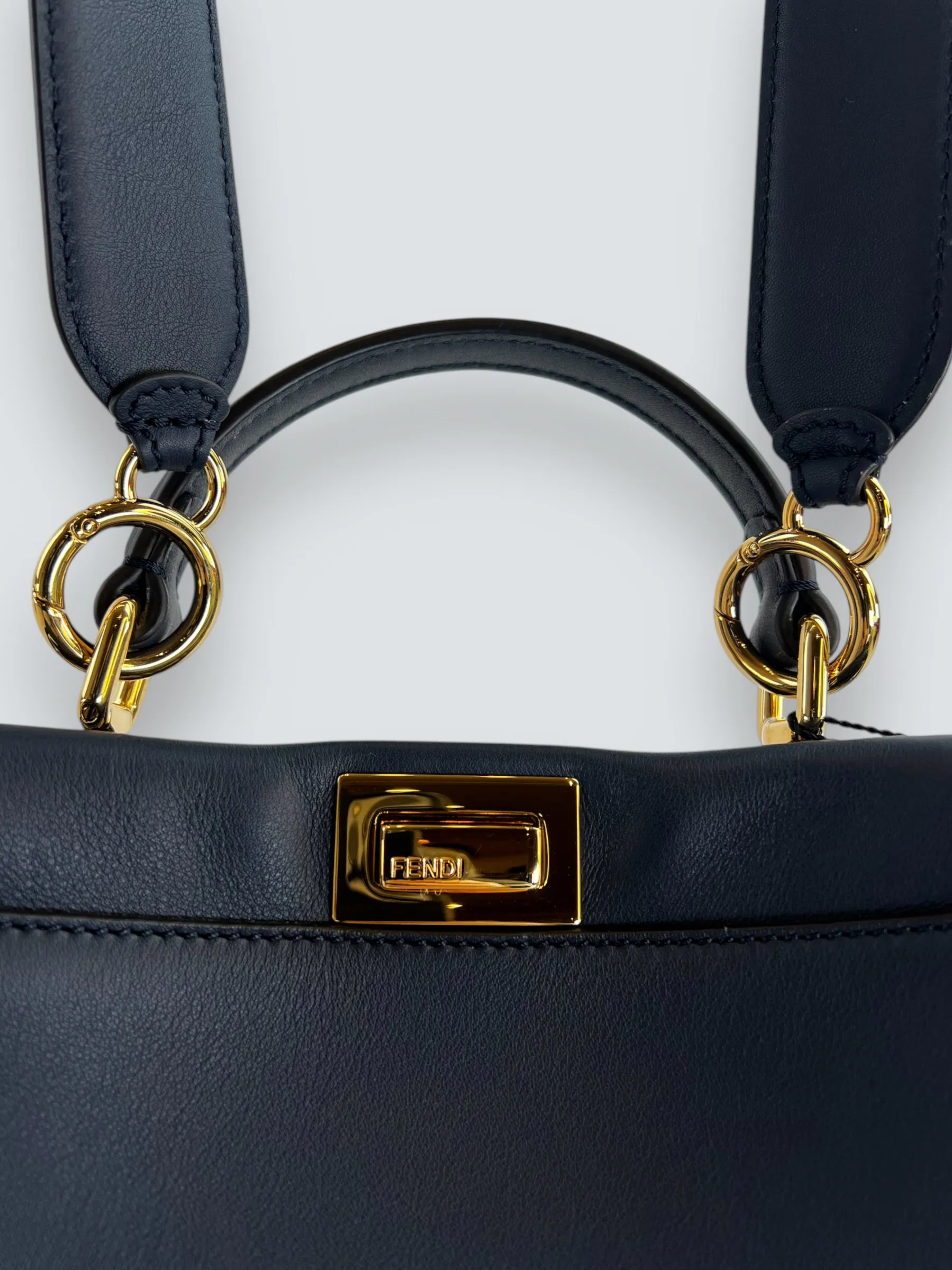 Fendi Navy Leather Mini Peekaboo Handbag