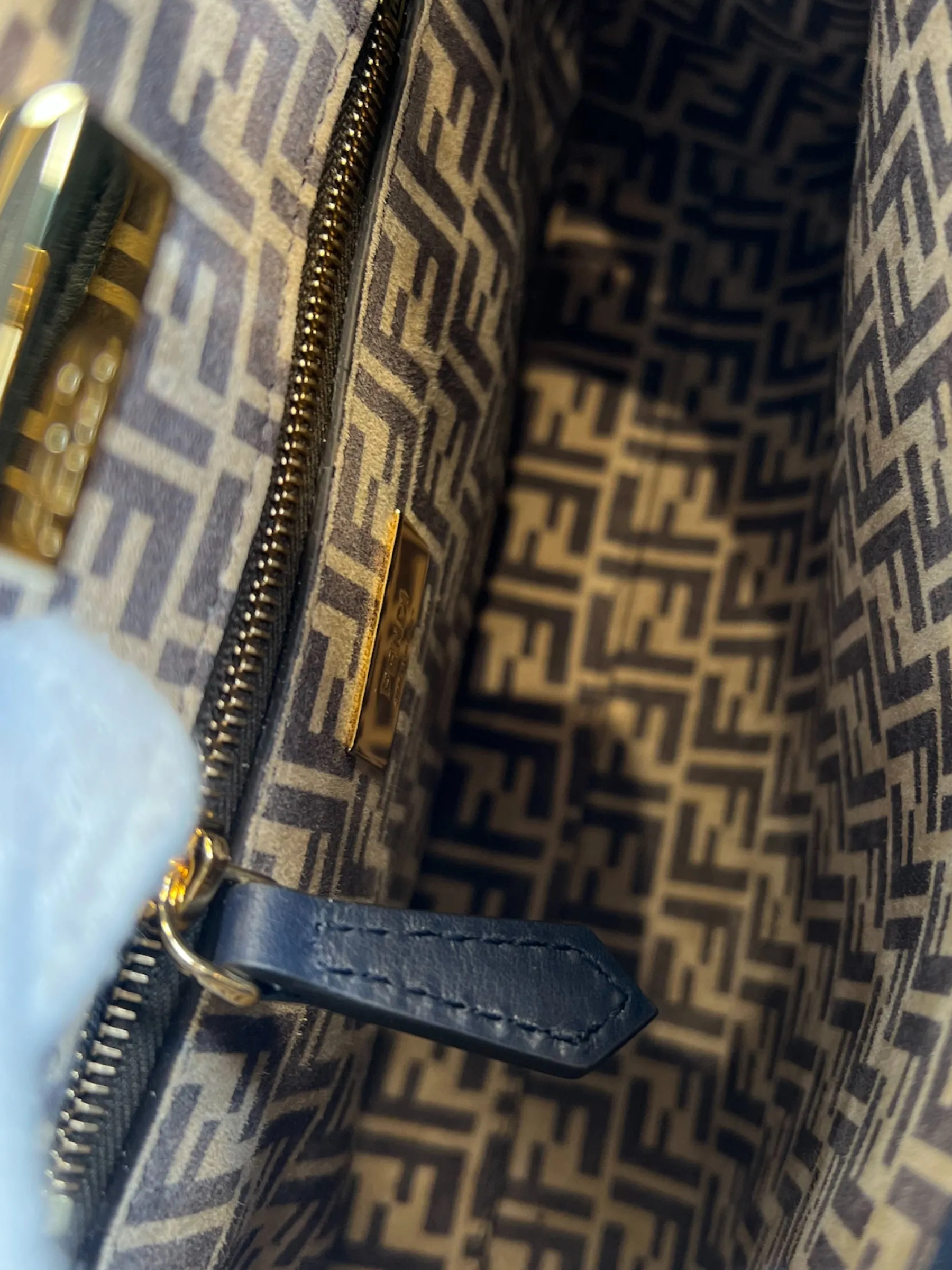 Fendi Navy Leather Mini Peekaboo Handbag