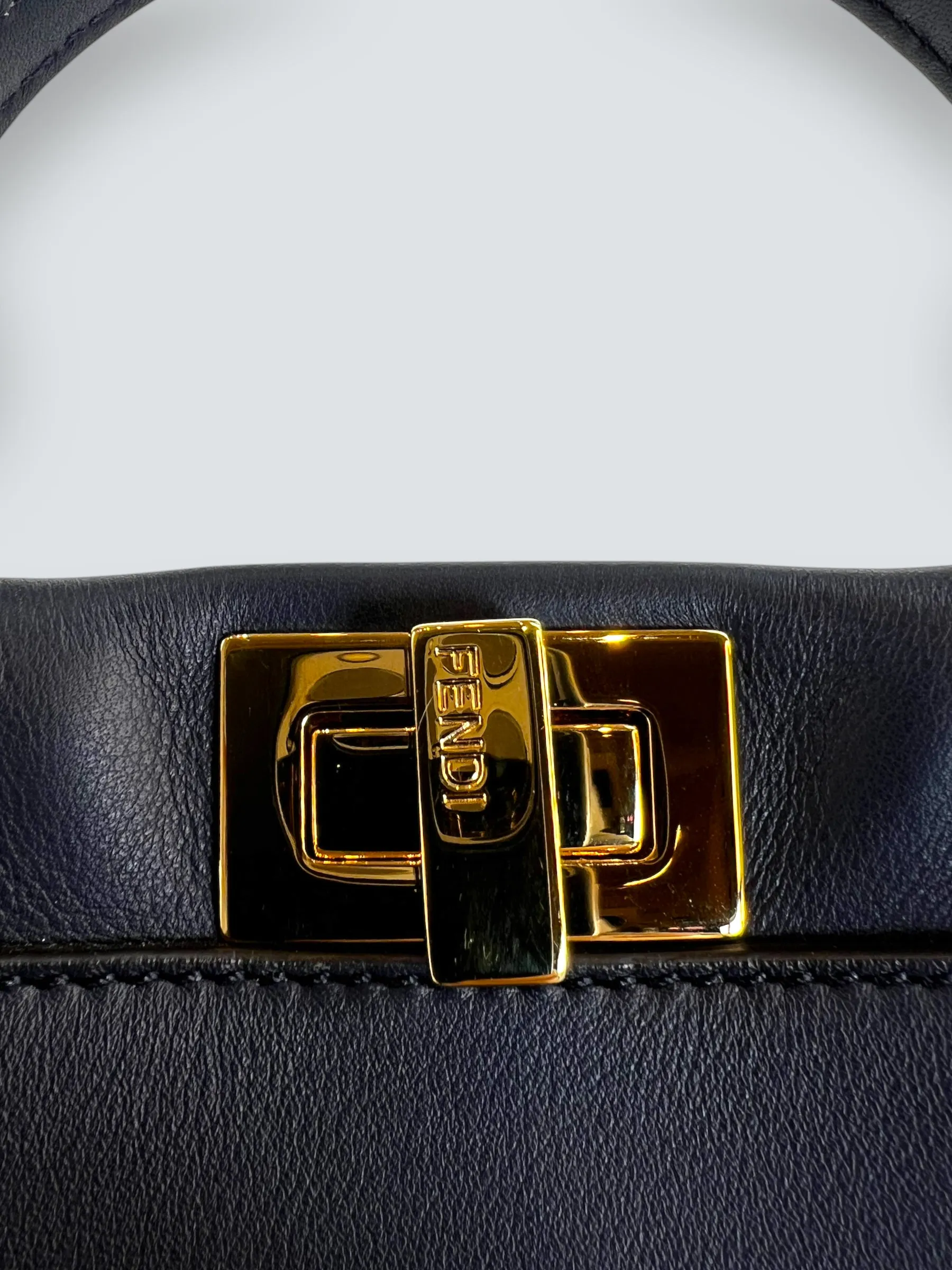 Fendi Navy Leather Mini Peekaboo Handbag