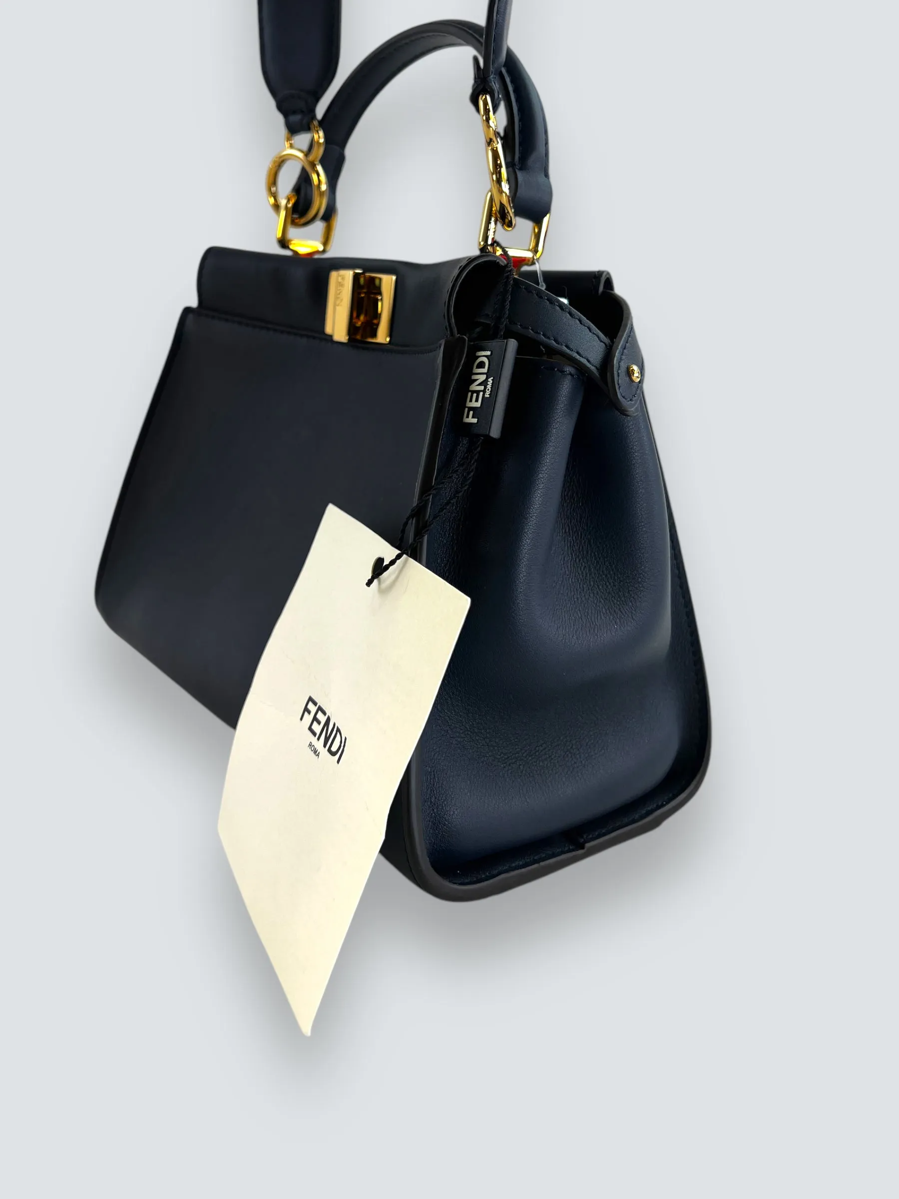 Fendi Navy Leather Mini Peekaboo Handbag