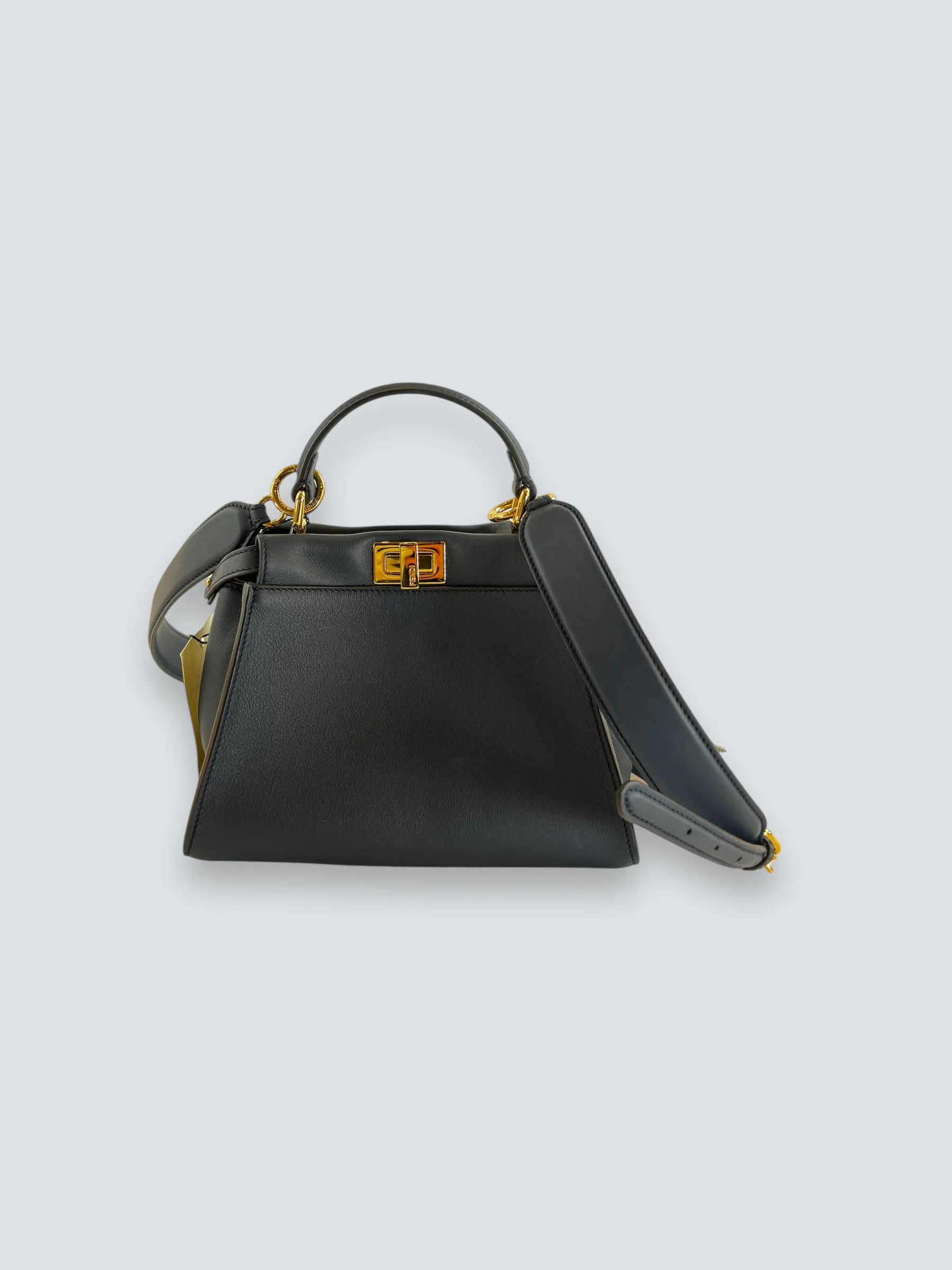 Fendi Navy Leather Mini Peekaboo Handbag