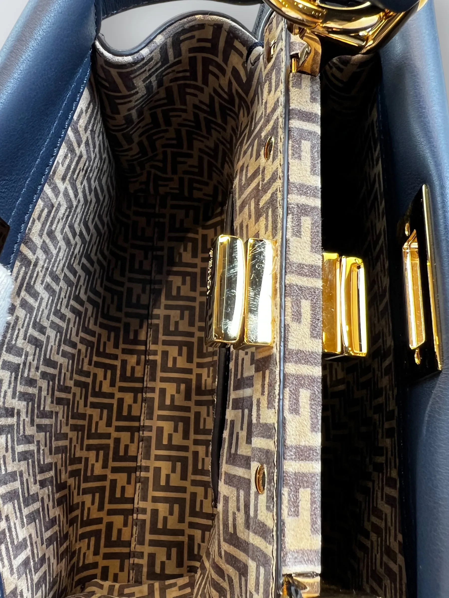 Fendi Navy Leather Mini Peekaboo Handbag