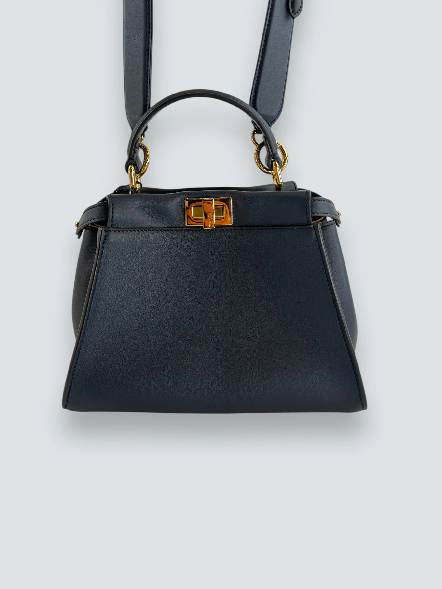 Fendi Navy Leather Mini Peekaboo Handbag
