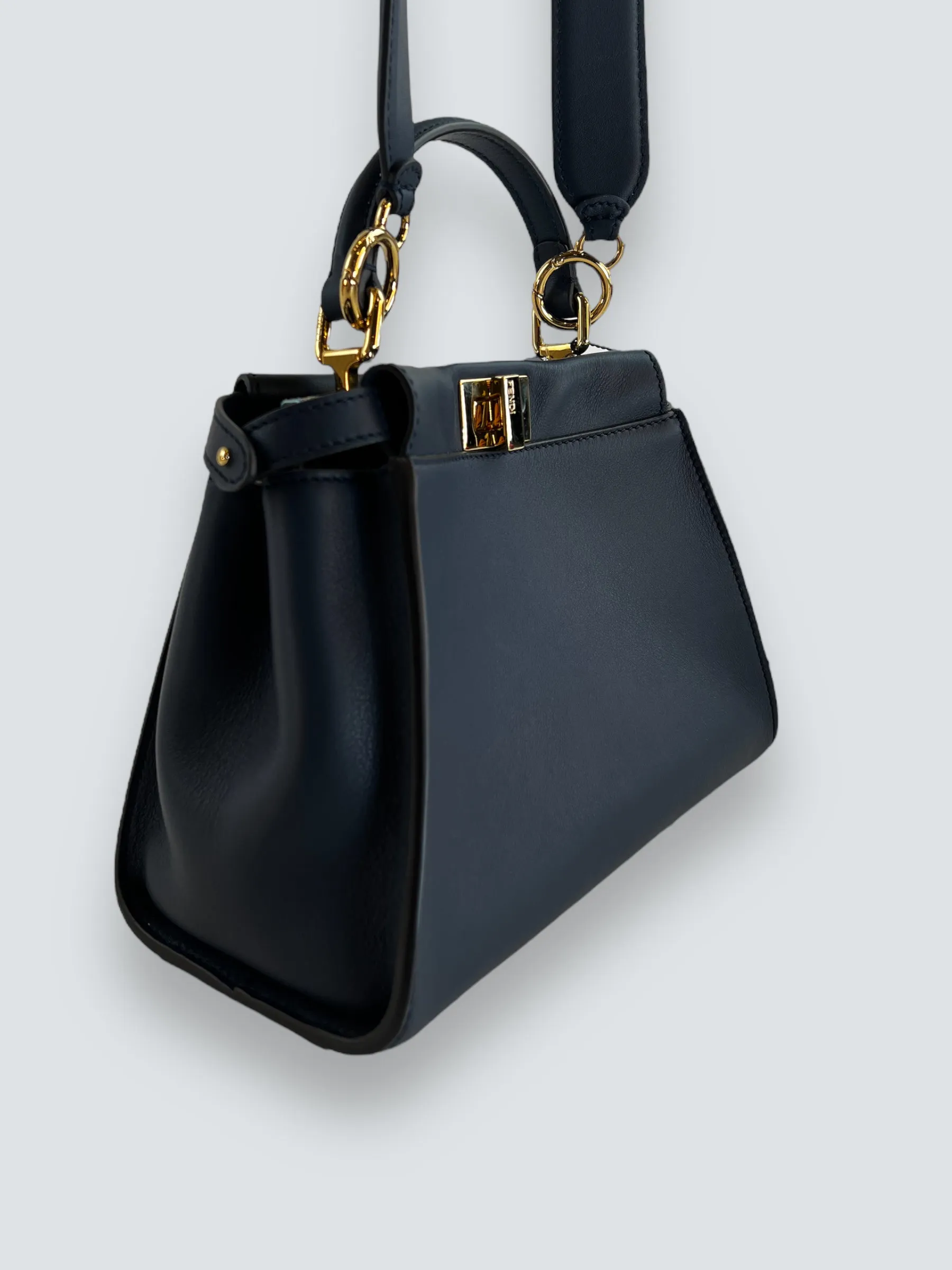 Fendi Navy Leather Mini Peekaboo Handbag