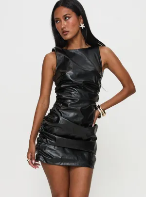 Fonteiro Faux Leather Mini Dress Black