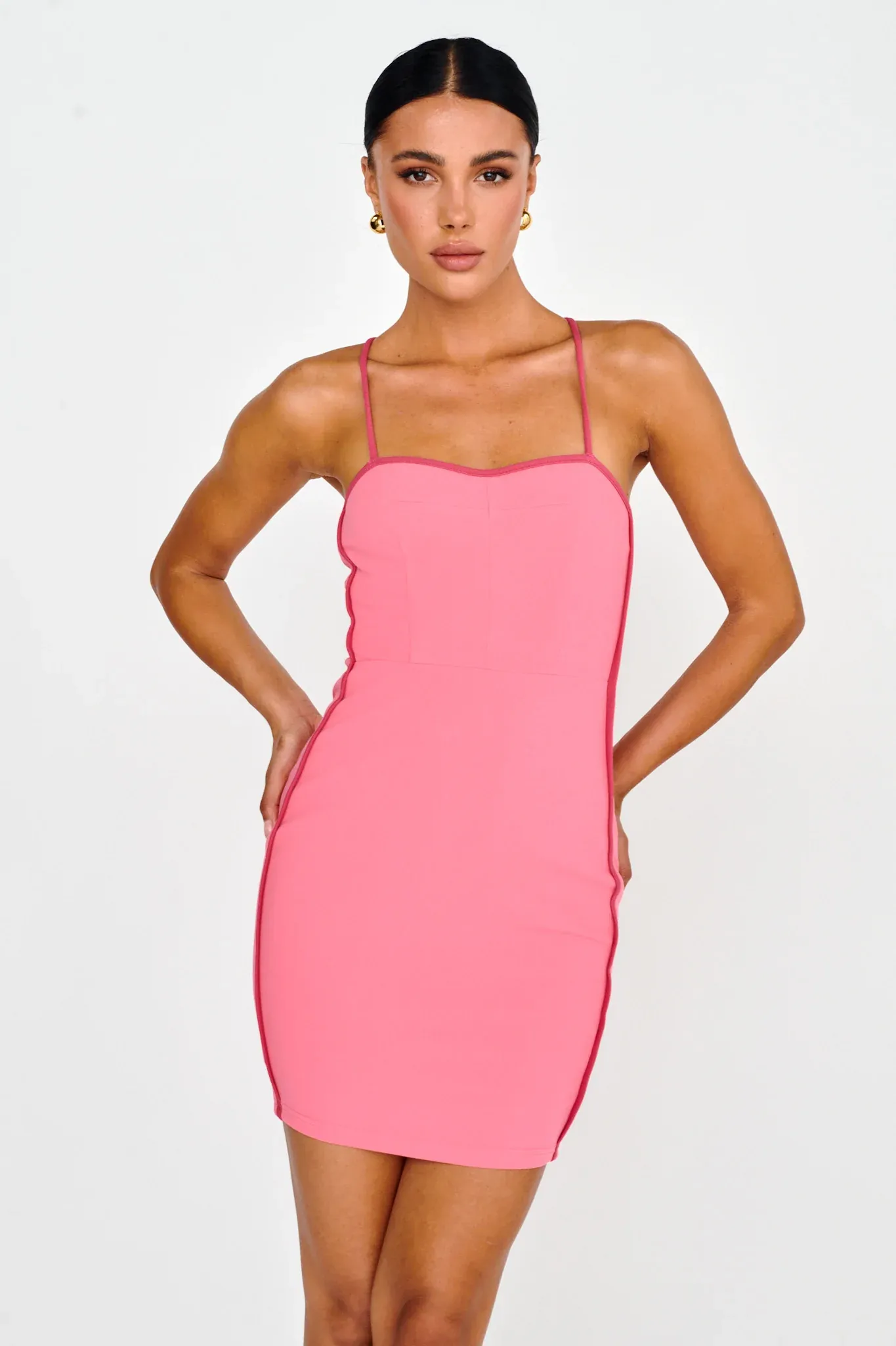 Future Awaits Lace-Up Back Mini Dress Hot Pink