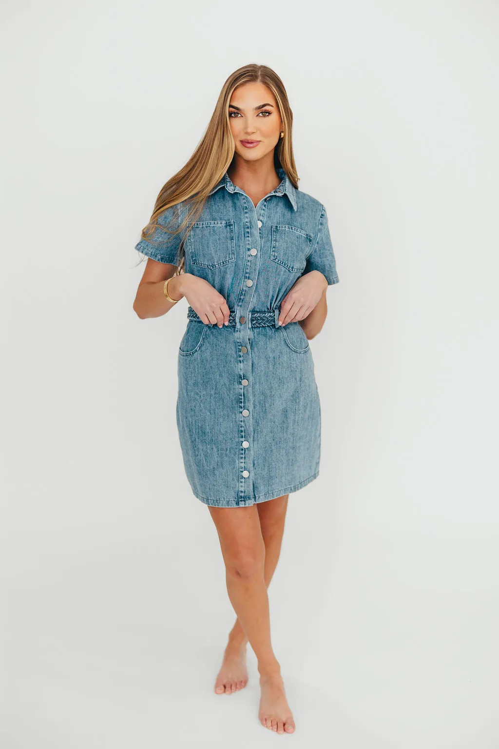 Gabriella Belted Button Down Mini Denim Dress