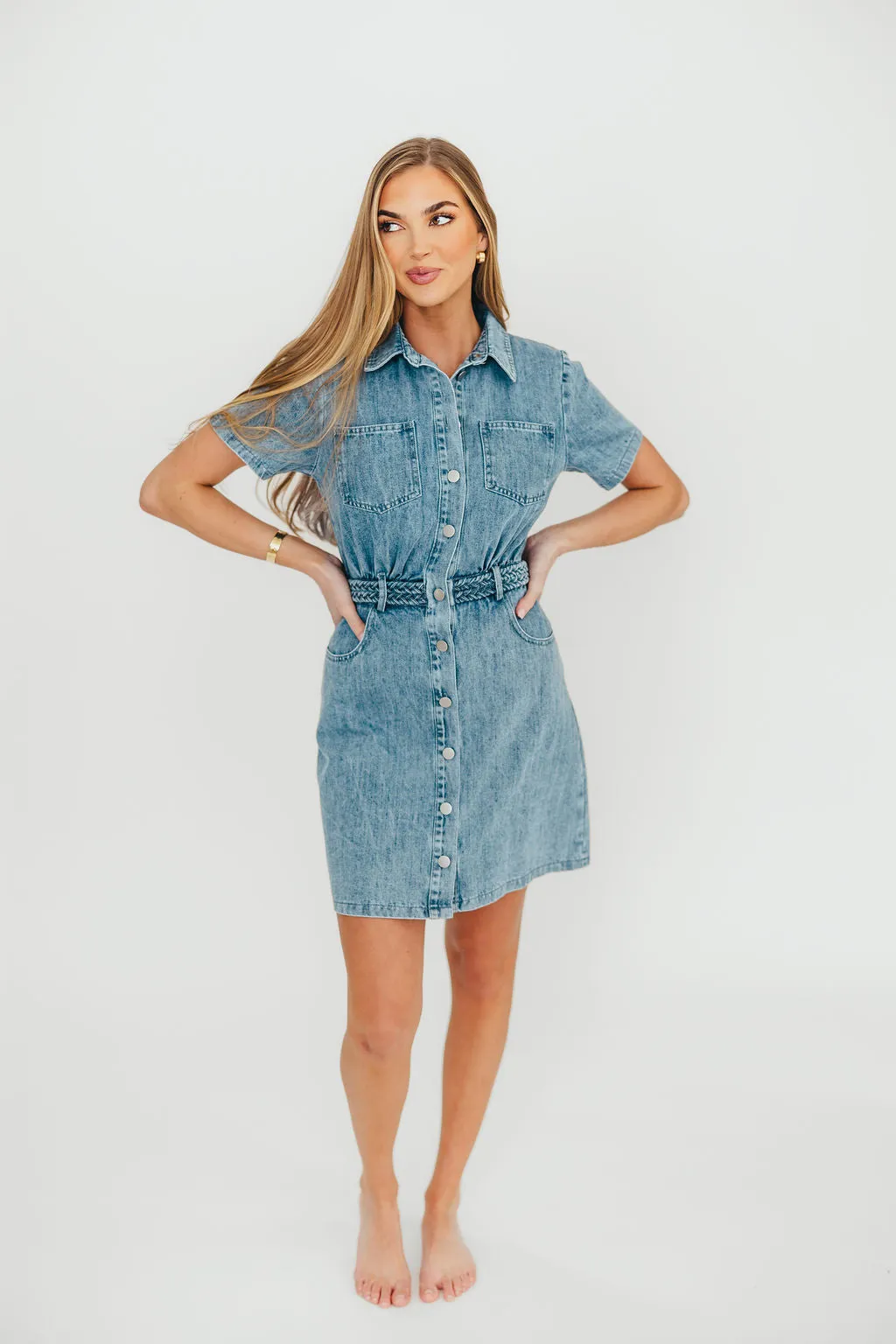 Gabriella Belted Button Down Mini Denim Dress