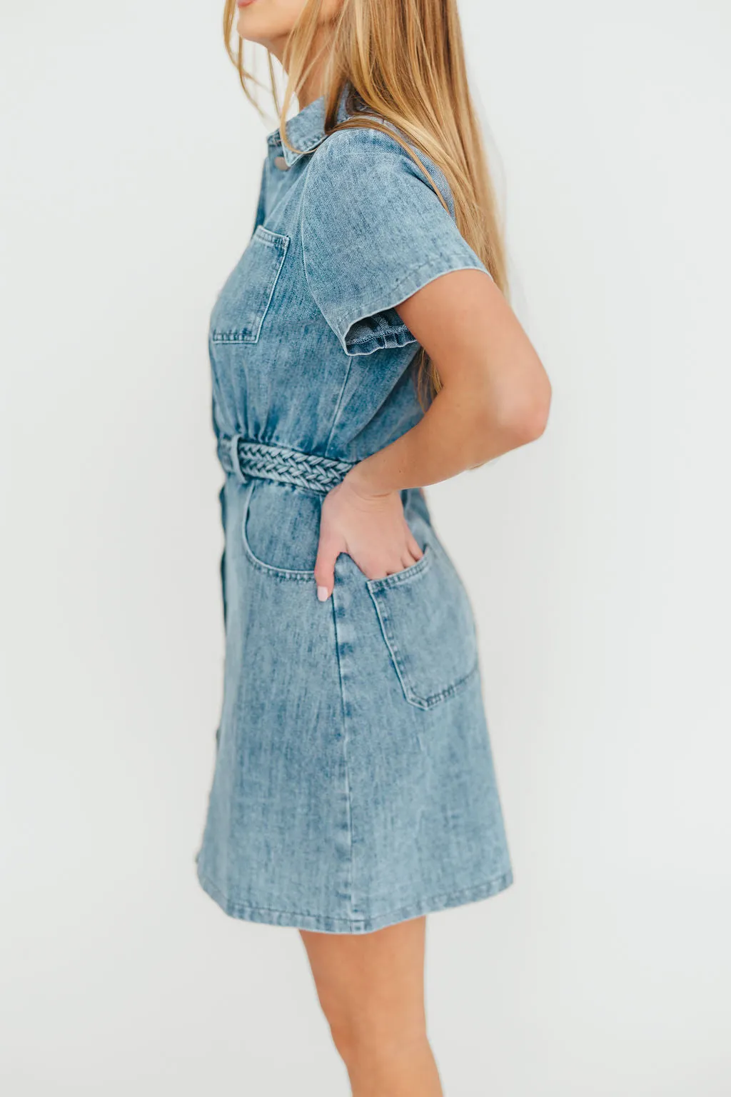 Gabriella Belted Button Down Mini Denim Dress