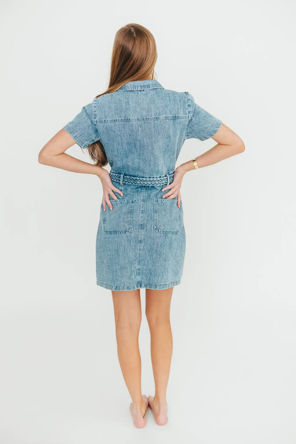 Gabriella Belted Button Down Mini Denim Dress