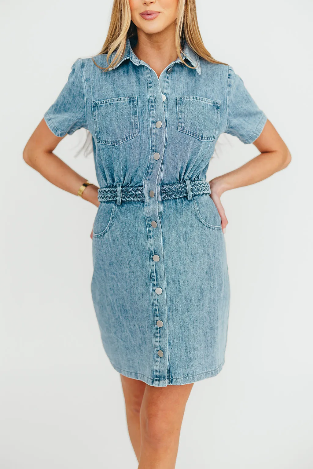 Gabriella Belted Button Down Mini Denim Dress