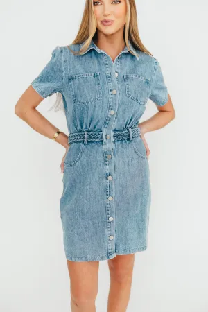 Gabriella Belted Button Down Mini Denim Dress